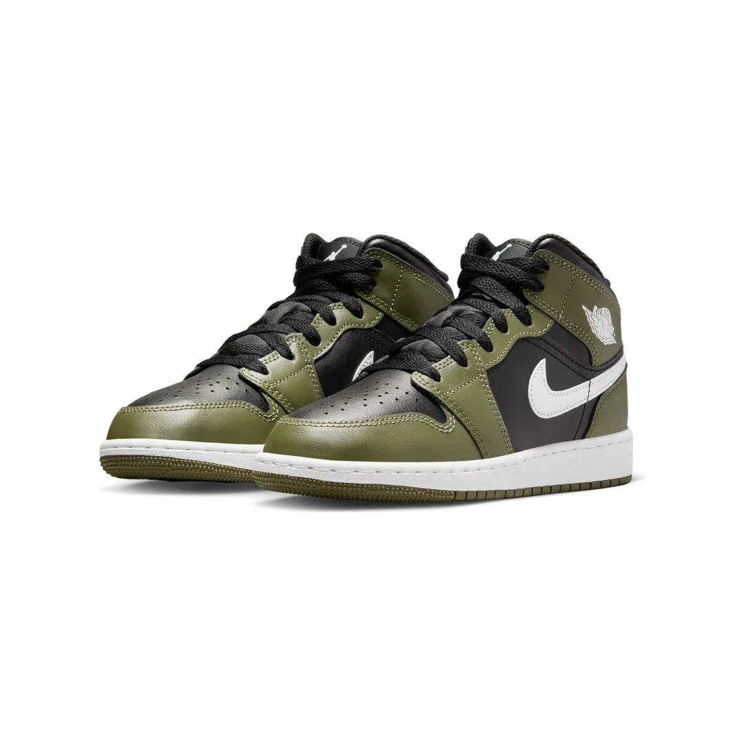 Air Jordan 1 Mid Black White Olive - Image 2