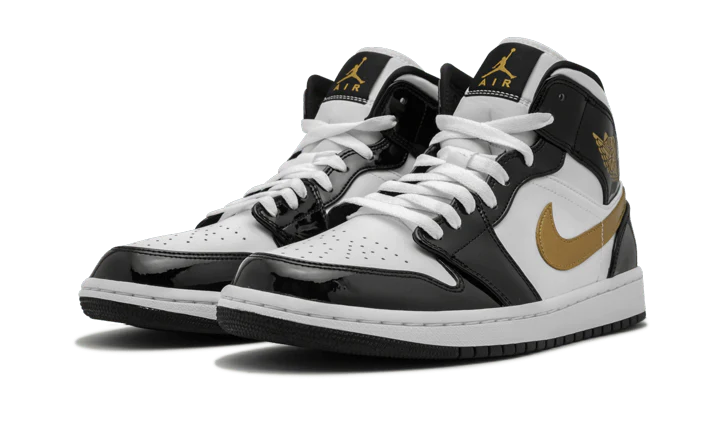 Air Jordan 1 Mid Patent Black White Gold - Image 2