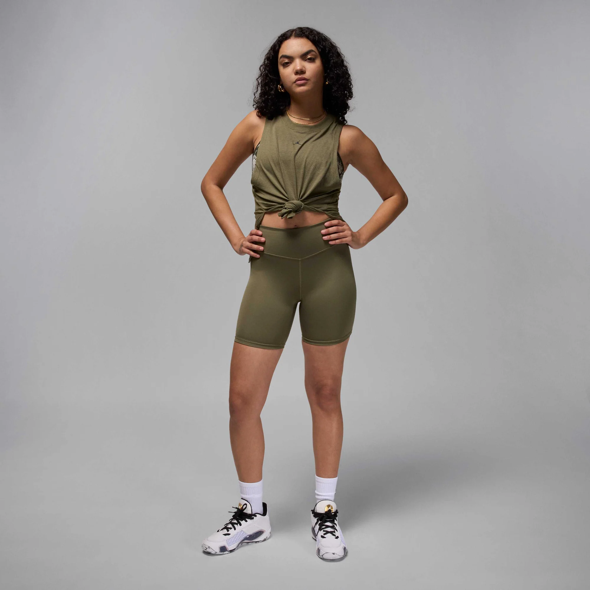 Air Jordan Sport High-Waisted 18cm (approx.) Bike Shorts Medium Olive/White - Image 5