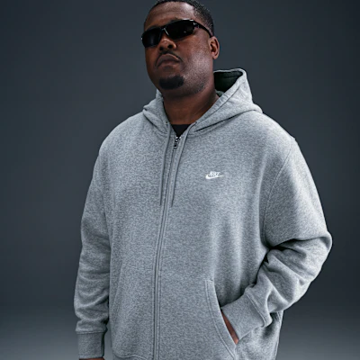 Nike Club Fleece FZ Hoodie Dark Grey Heather/Light Smoke Grey/White - Image 6