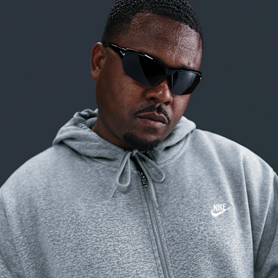 Nike Club Fleece FZ Hoodie Dark Grey Heather/Light Smoke Grey/White - Image 8
